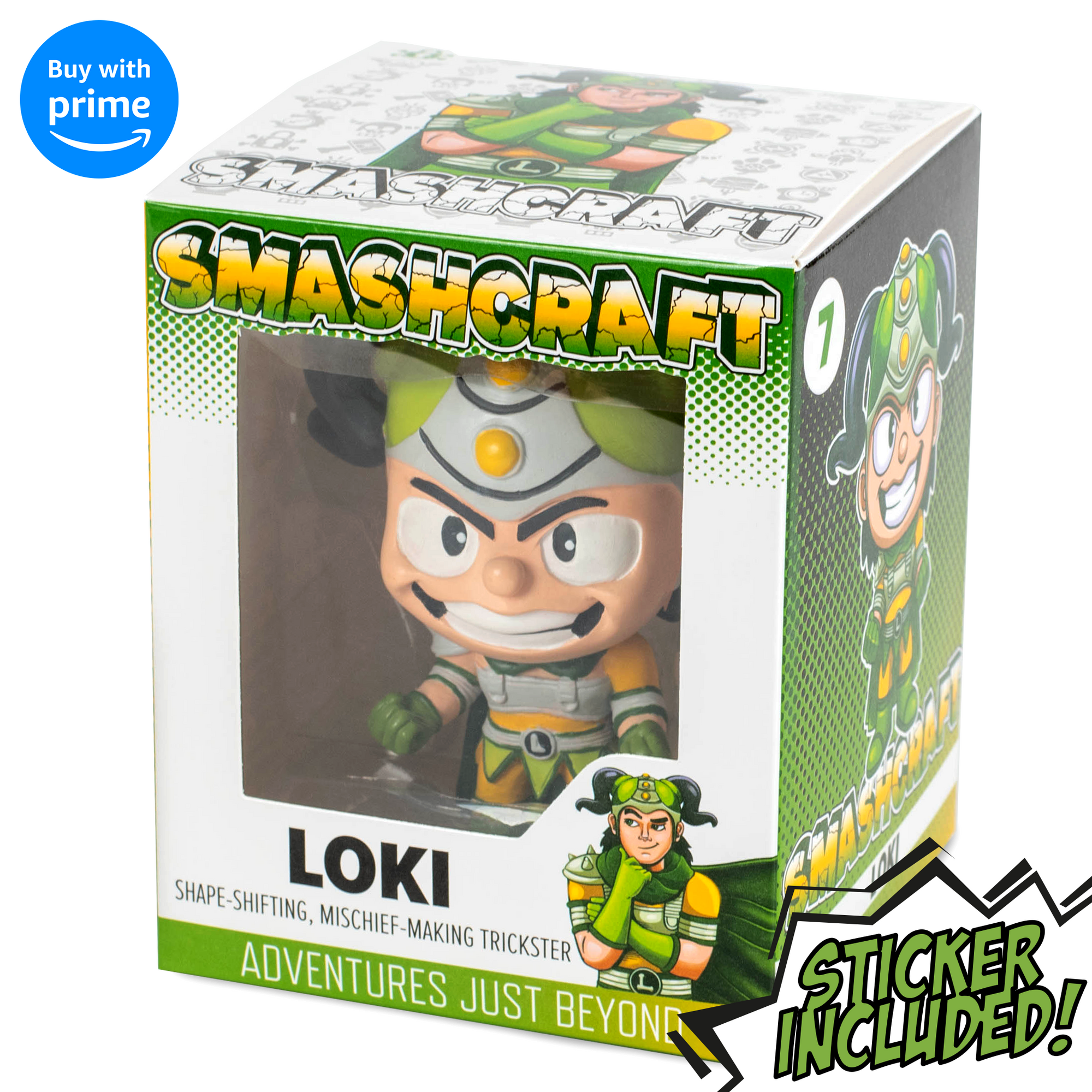 Smashcraft Loki collectors box, with back story and memorabilia norse mythology character sticker