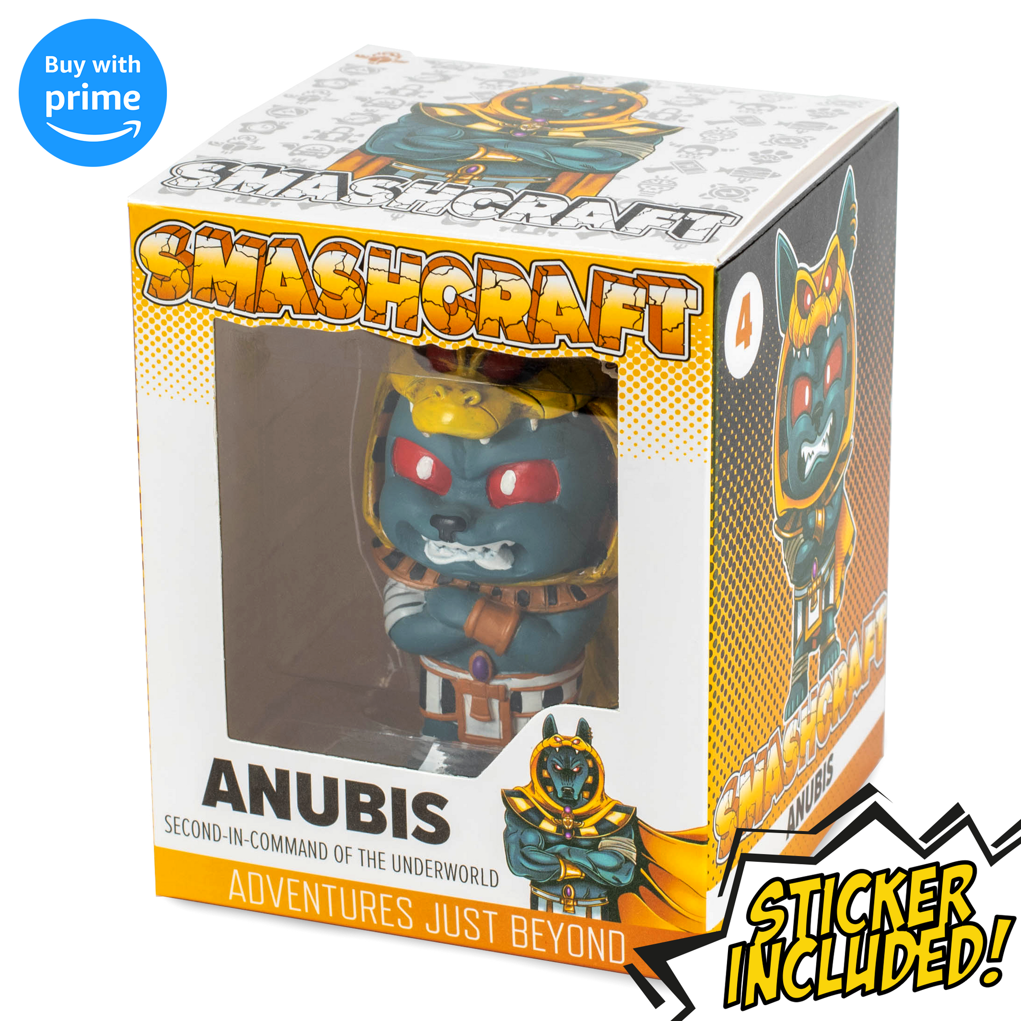 Smashcraft Anubis collectors box, with back story and memorabilia mythological character sticker