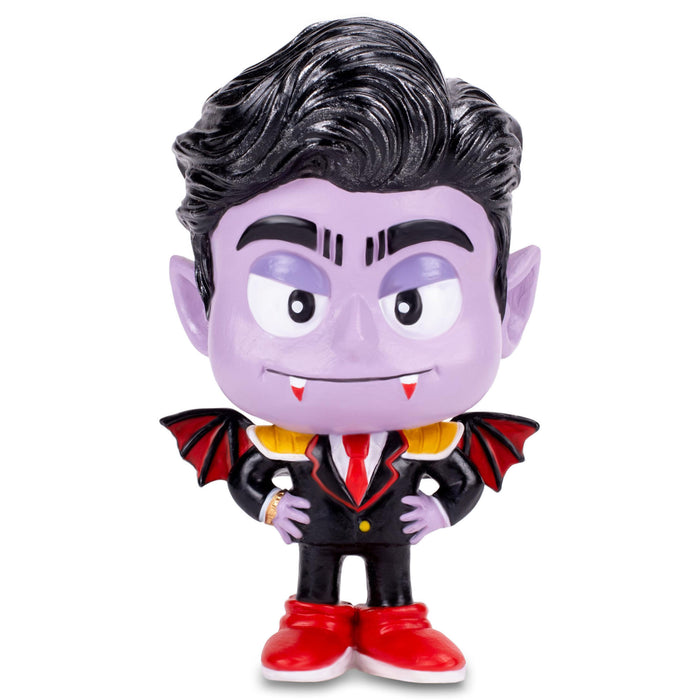 Front angle of vampire character, Dracula Jr, action figure with small wings and fangs