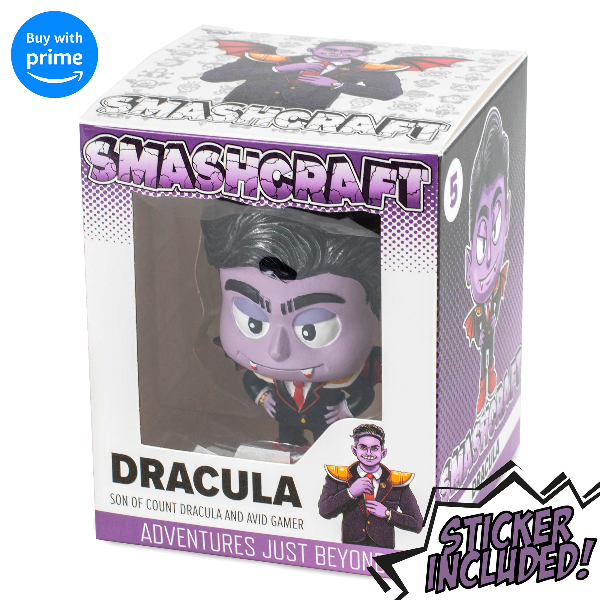Smashcraft Dracula Jr collectors box, with back story and memorabilia fantasy character sticker